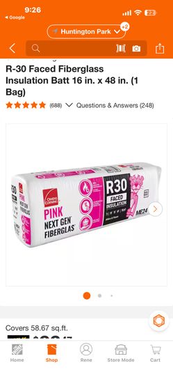 R-30 Faced Fiberglass Insulation Batt 16 in. x 48 in. (1 Bag) 7 Bag 