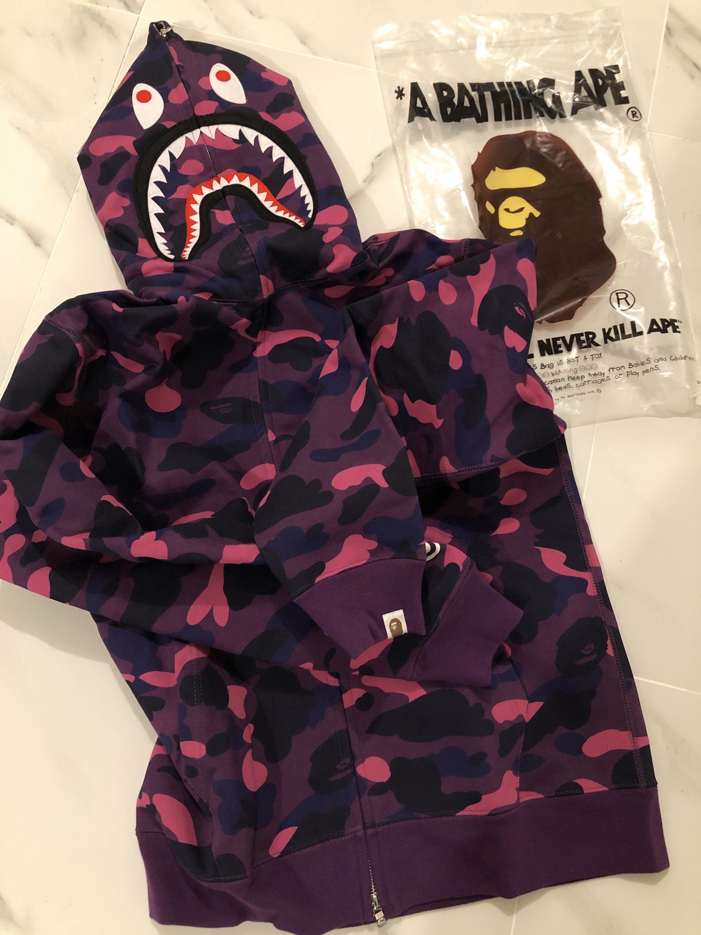 Purple camo bape shark hoodie size M