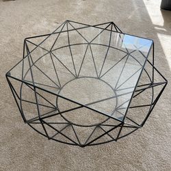 Geometric Metal and Glass Coffee Table, Black 
