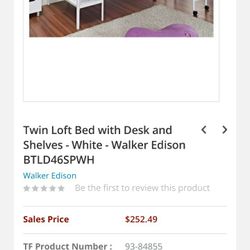 Twin Loft Bed  with Desk and Shelves White Walker Edition 