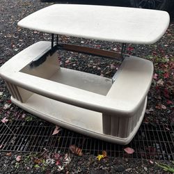 Adjustable Coffee Table White Wood Painted Heavy Doors On Sides Has Wheels Retro 