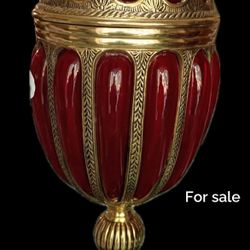 Vintage Red Ruby Glass Vase With Brass 