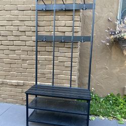 Iron Shoe Organizer And Coat Rack With Bench.