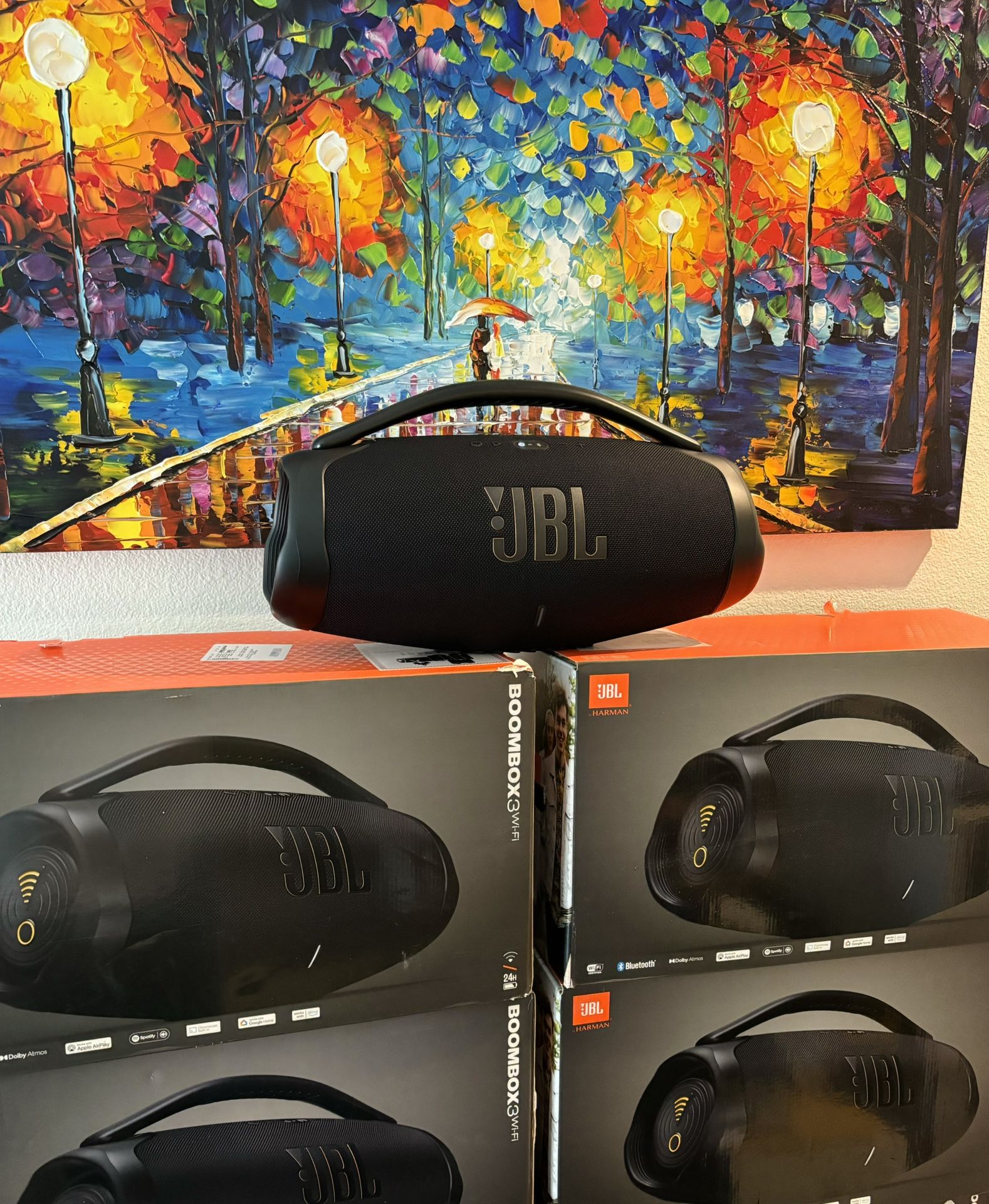 JBL Boombox 3 Wi-Fi & Bluetooth Portable Speaker – Massive Bass, 24-Hour Battery, Hi-Res Audio, Waterproof & Dustproof (IP67)