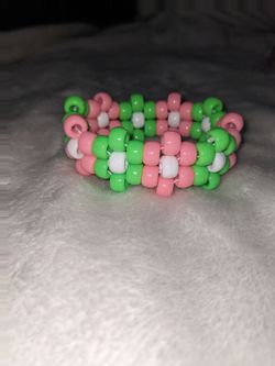 Green and pink Kandi flower cuff