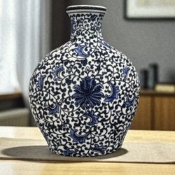 Blue pottery Ceramic vase 12” Opening 2” x 3”