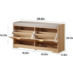 Fluted Shoe Bench with Storage, Narrow Entryway