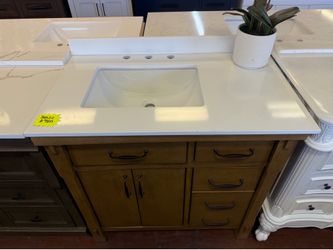 Bellington 36 in. Single Sink Freestanding Almond Toffee Bath Vanity with White Engineered Stone