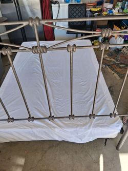 Full bed with box and frame and Iron headboard $55