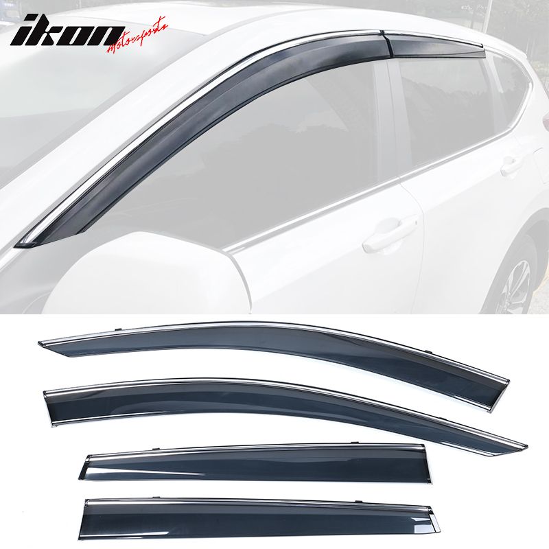 Fits 2017-2022 Honda CRV Window Visors w/ Chrome Trim Polycarbonate 4Pc Set