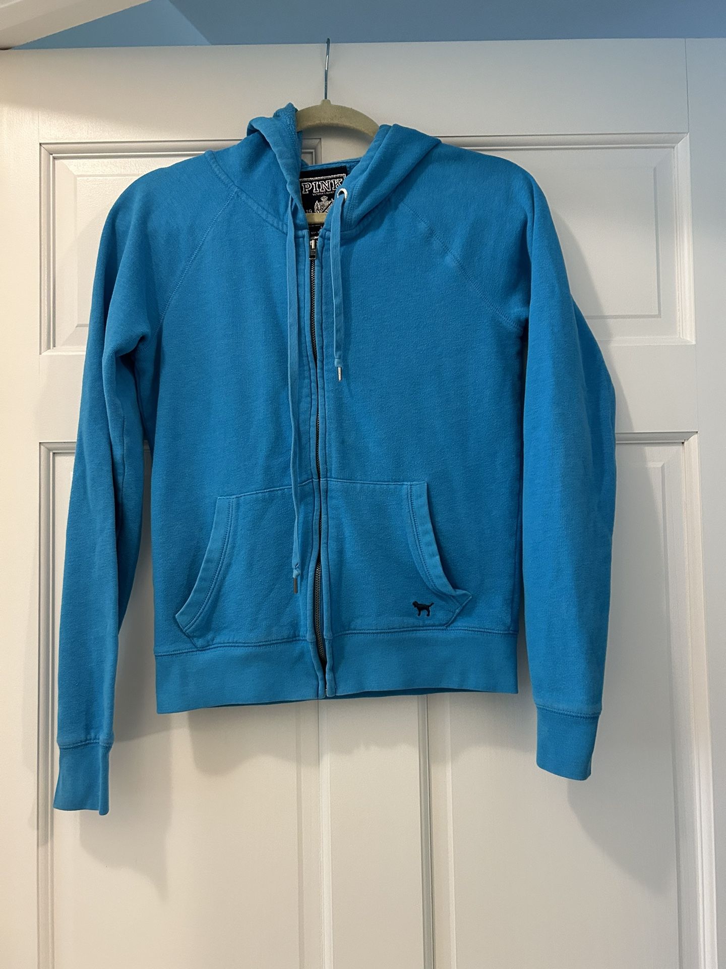 Pink unisex hoodie jacket zip up, size S, color blue