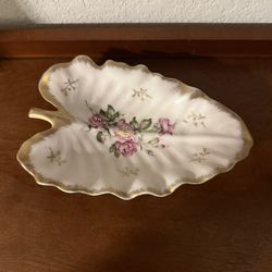 Vintage Hand-Painted Lefton China Leaf Trinket Tray