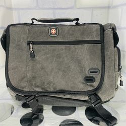 $25 Swiss Gear Canvas Zinc Gray Laptop Shoulder Computer Bag NEW