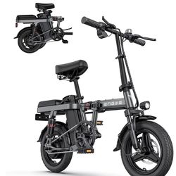 ENGWE T14 Folding Electric Bikes for Adults Teens 350W 19.2MPH 14'' Fat Tire Mini Ebike Urban City Commuter Bicycles 48V10AH 7 Shock Absorptions Comfo