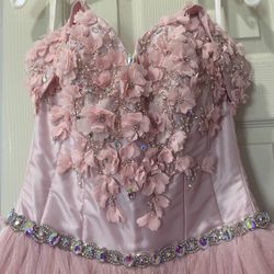XV Dress From Hermosa Quinceañera Boutique, Pink With Rhinestones, Size 10 