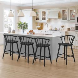 24 in. SH Black Solid Wood Bar Stool for Kitchen Island Counter Stool set of 4