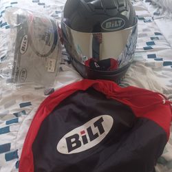 Bilt Fullface Motorcycle Helmet Size M Mirrored Visor 