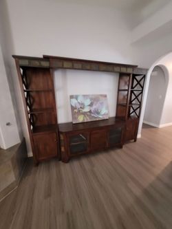 Entertainment Center, Birch wood w/ slate accents. Like new!