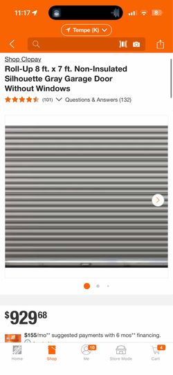 Clopay Roll-Up 8 ft. × 7 ft. Non-Insulated Silhouette Gray Garage Door Without Windows New