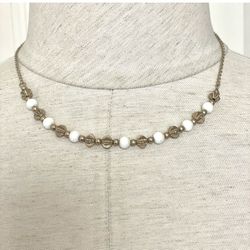 Sarah Coventry White And Gold Tone Beaded Necklace 
