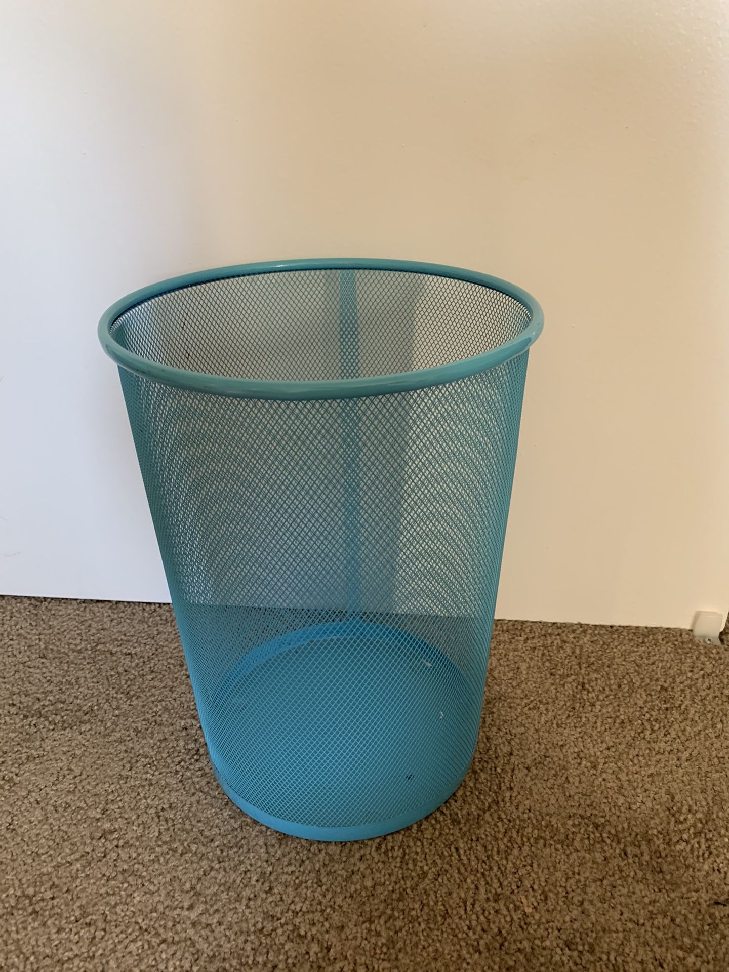 Sky blue mesh metal wastebasket