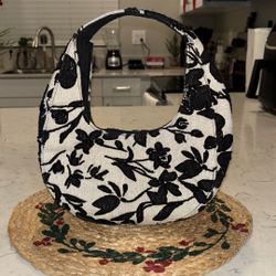 Black Floral Textured Mini Shoulder Bag