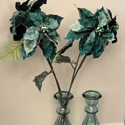 Two Teal Glass vases 