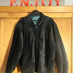 Men’s Bomber Leather Jacket XL-RG - Black Genuine Suede Leather 