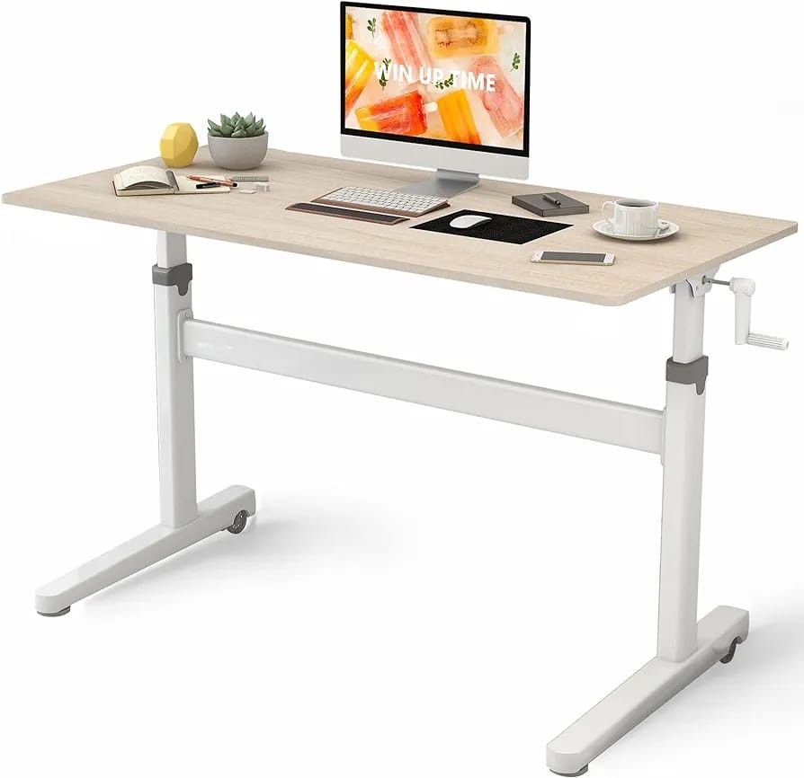 Standing Desk Adjustable Height- Portable Crank Adjustable Desk, Mobile Sit Stand Desk