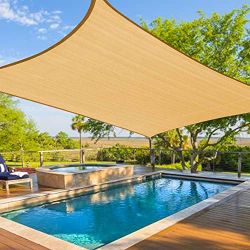 New In Box 20x16 Feet X-Large Sun Block Shade Sail Rectangular Screen With Anchor Ropes Tan Color 