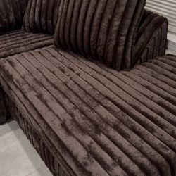 Beautiful Chocolate fluffy Sectional Couch Need Gonna ASAP! New In Box $50DOWN 