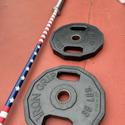ETHOS 7 Ft Olympic 2inch Barbell With IRON Grip Plates 35.lbs X 2