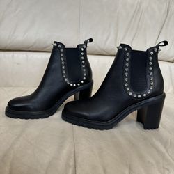Black Leather Ankle Boots With Studs