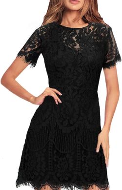 Round Neck V-Back Floral Lace Cocktail Party A Line Dress