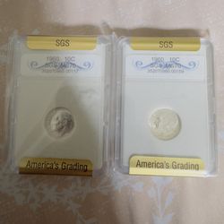  2 Monedas 1960 Silver Dime SGS MS70 - Slabbed - Solo Local Cash $32 