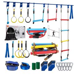 Ninja Line Obstacle Course, 50ft Ninja Slackline with Monkey Bar Climbing