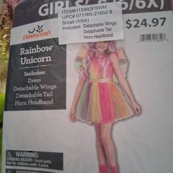 Rainbow Unicorn  Girls Costume Small 6x 