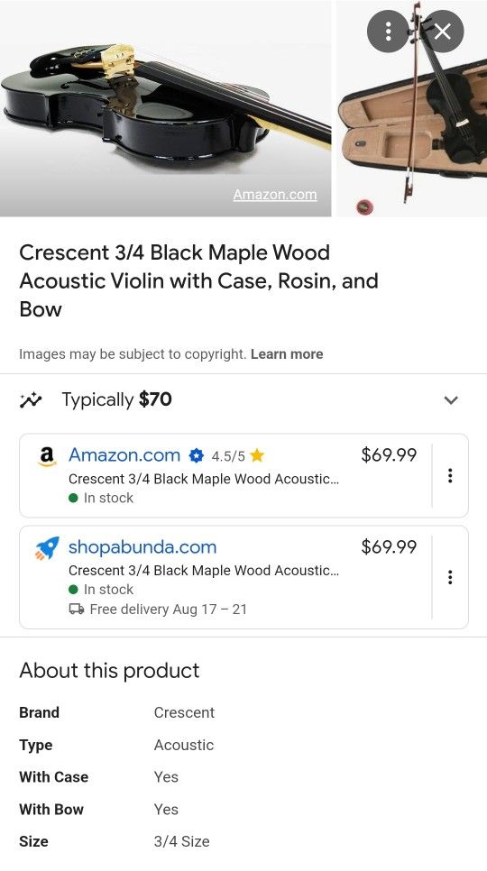 Violin 3/4  For Sale 