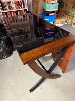 Glass Top Side Table with Wood and Metal Base