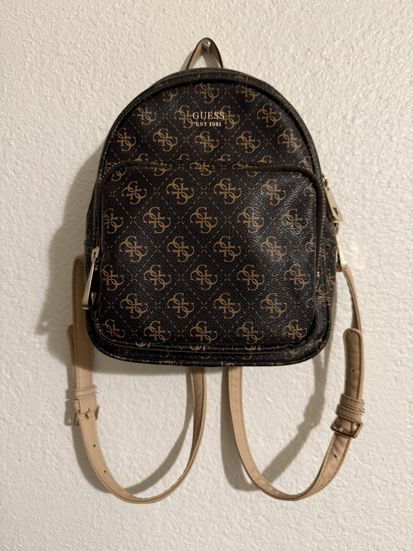 Brown Guess Mini Backpack With Print
