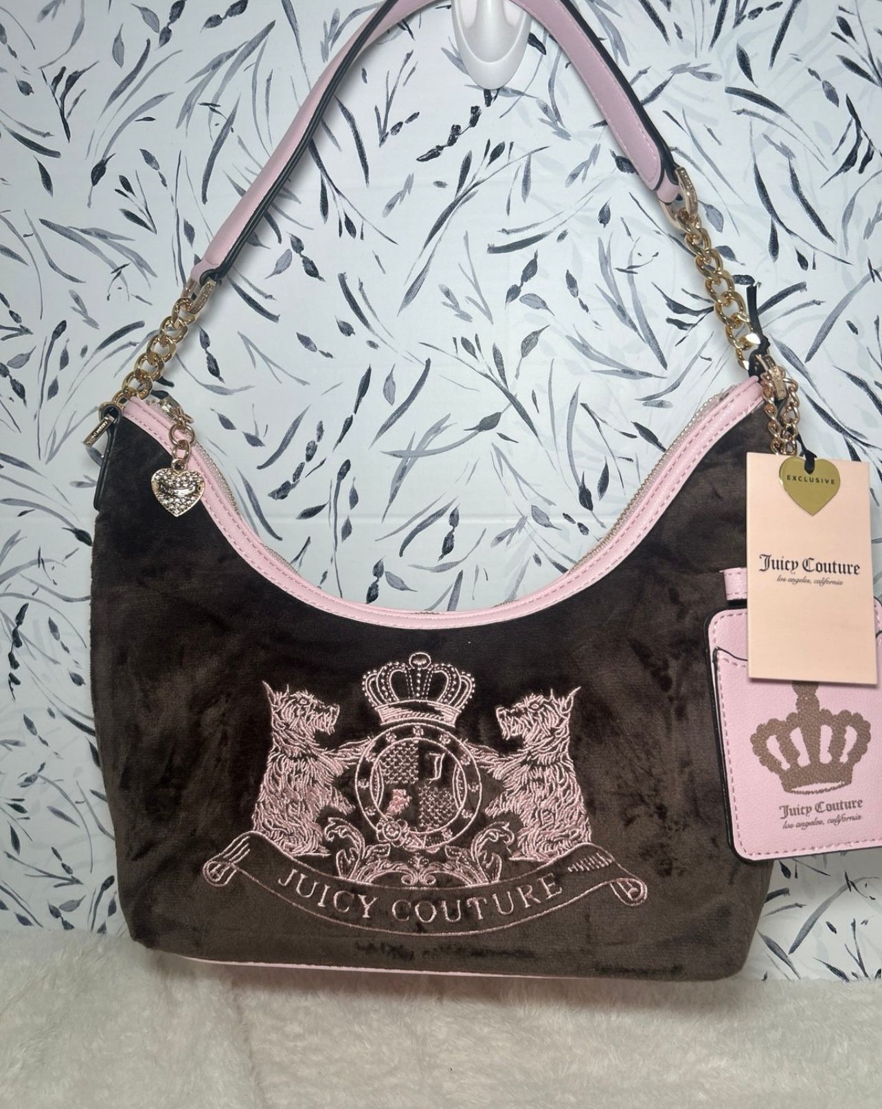 NWT Juicy Couture Classic Scottie Dogs Hobo Shoulder Bag Purse Chocolate Brown