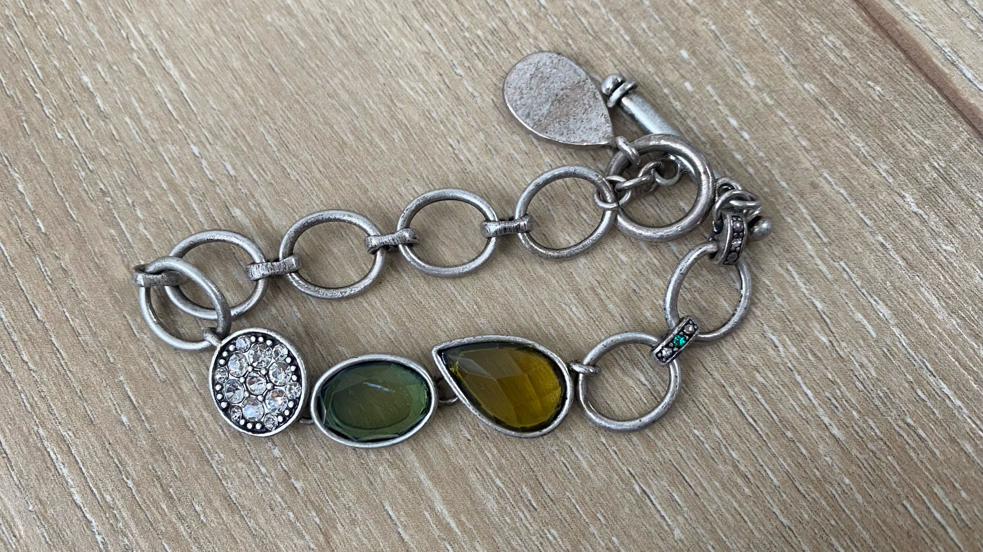 Lia Sophia Silver Bracelet With Green And Yellow Accents