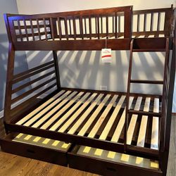 Solid Wood Twin Over Full Bunk Bed With Storage Draws.  Limited Time Deal! 