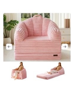Pink Plush Folding Bean Bag Chair
