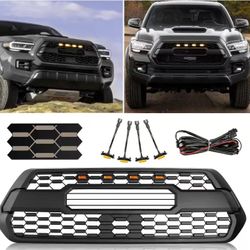 Replacement Grill for Tacoma, Front Hollow Grill Replacement Compatible for 2016 2017 2018 2019 2020 2021 2022 Tacoma Black Matte Bumper ABS Grille wi