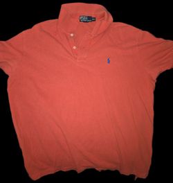 Vintage USA Polo Ralph Lauren Henley Shirt Mens ShortSleeve Collar Peach Faded