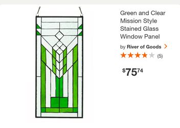 GREEN AND CLEAR MISSION STYLE STAINED GLASS WINDOW PANEL