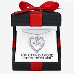 Yes, Please! "Mom" Womens 1/10 CT. T.W. Mined White Diamond Sterling Silver Heart Pendant Necklace
