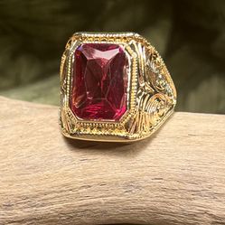 1284-RTT An Inlaid Baquette Ruby Color Square Cut Setting Gold Metal Color