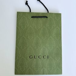 Authentic Gucci Green Embossed Shopping Gift Bag Black Rope Handles Boutique New